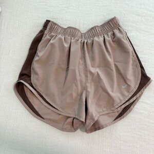 Nike Tan Athletic Shorts with Elastic Waistband and Dolphin Cut